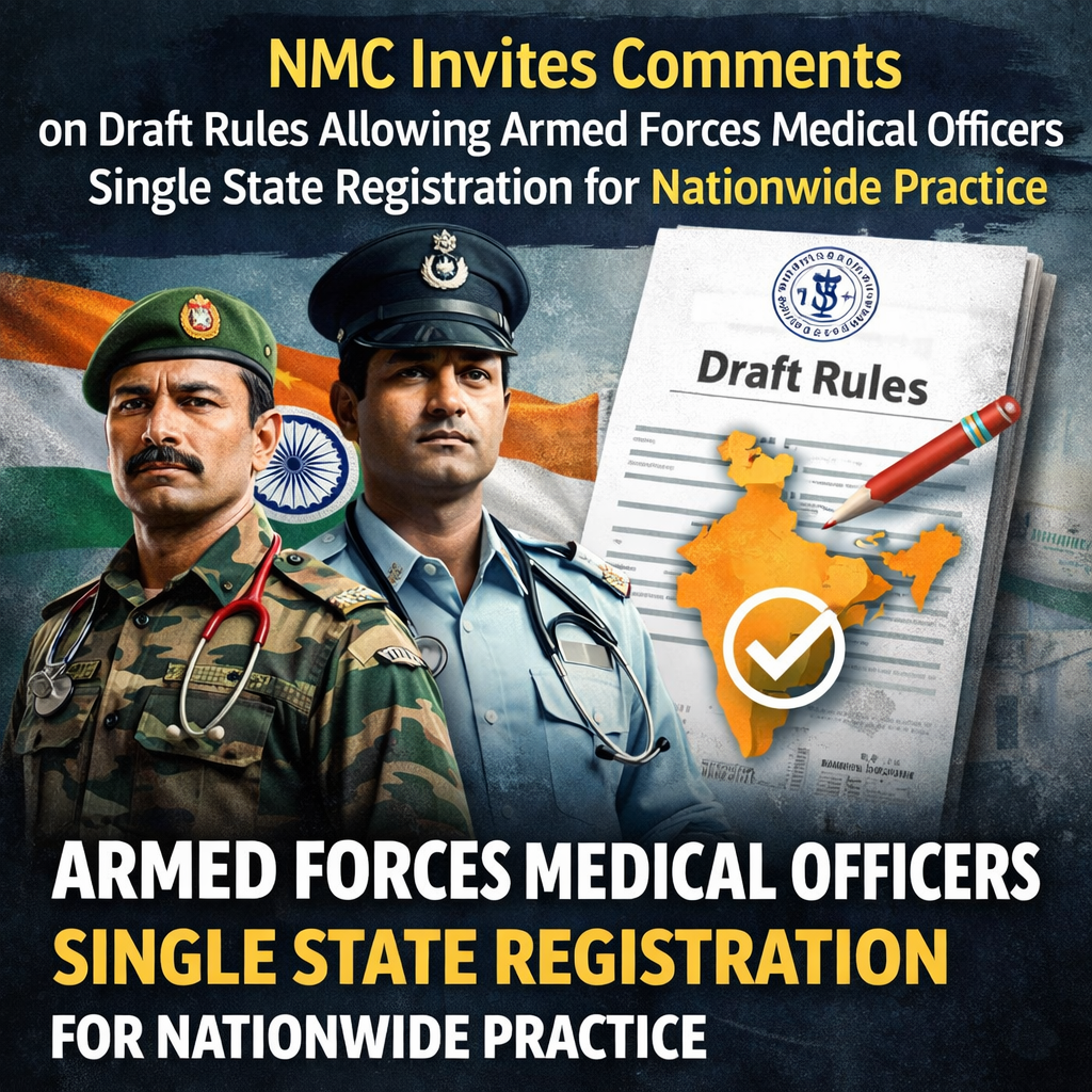 NMC Invites Comments on Draft Rules Allowing Armed Forces Medical Officers Single State Registration for Nationwide Practice